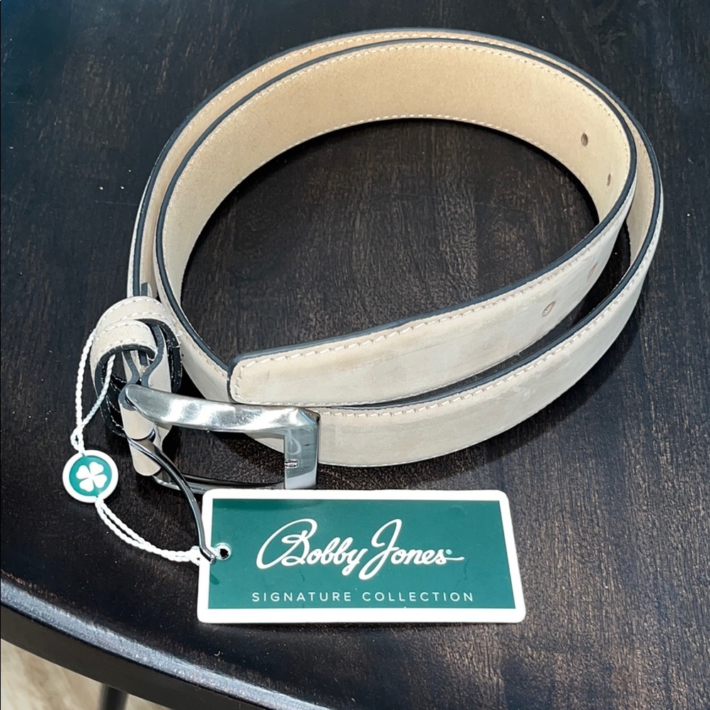 Bobby Jones Suede Belt in Stone Color with Silver Buckle Resort Wear Belt